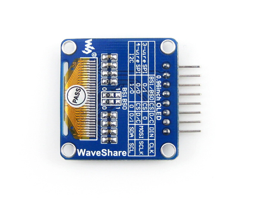 Waveshare 0,96 Zoll 128x64 OLED SPI I2C Interfaces horisontal pinheader SSD1306