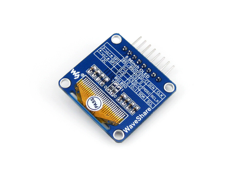 Waveshare 0,96 Zoll 128x64 OLED SPI I2C Interfaces horisontal pinheader SSD1306