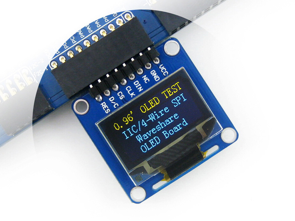 Waveshare 0,96 Zoll 128x64 OLED SPI I2C Interfaces horisontal pinheader SSD1306