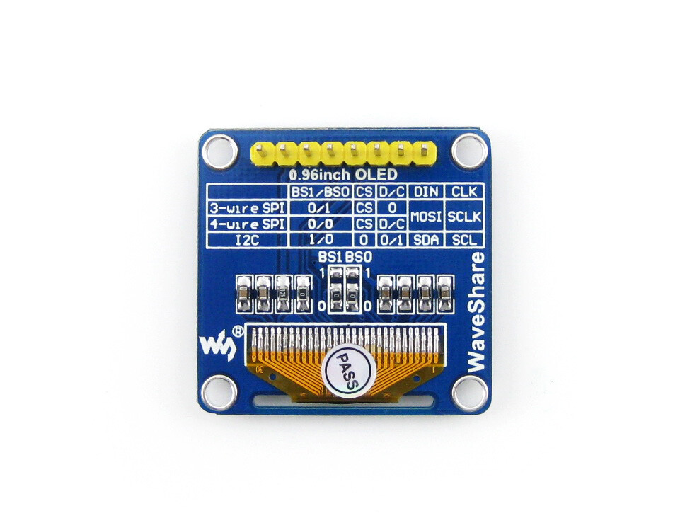 Waveshare 0,96 Zoll 128x64 OLED SPI I2C Interfaces vertikal stik SSD1306