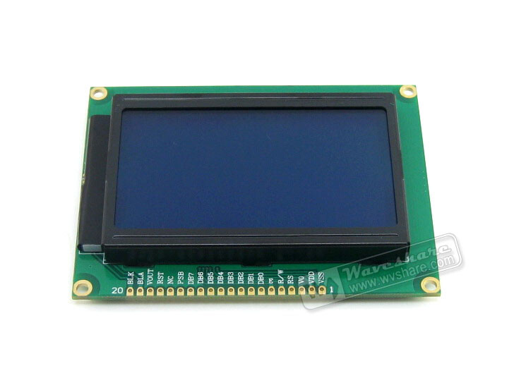 WaveShare LCD12864-ST (3,3V Blå baggrundsbelysning)