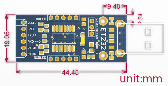 Waveshare FTDI FT232 USB UART Board (Type A) USB TIL UART løsning med USB Type A stik