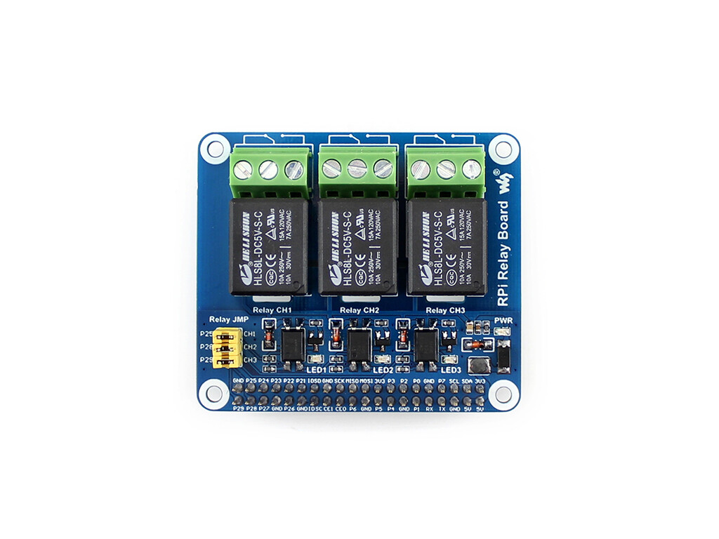 Waveshare 3-Kanal Relæmodul med LED, 5V 250VAC eller 30VDC til Raspberry Pi