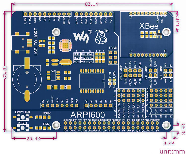 Waveshare ARPI600 IO-udvidelsesplade til Raspberry Pi Understøtter Arduino XBee-moduler med forskellige interfaces