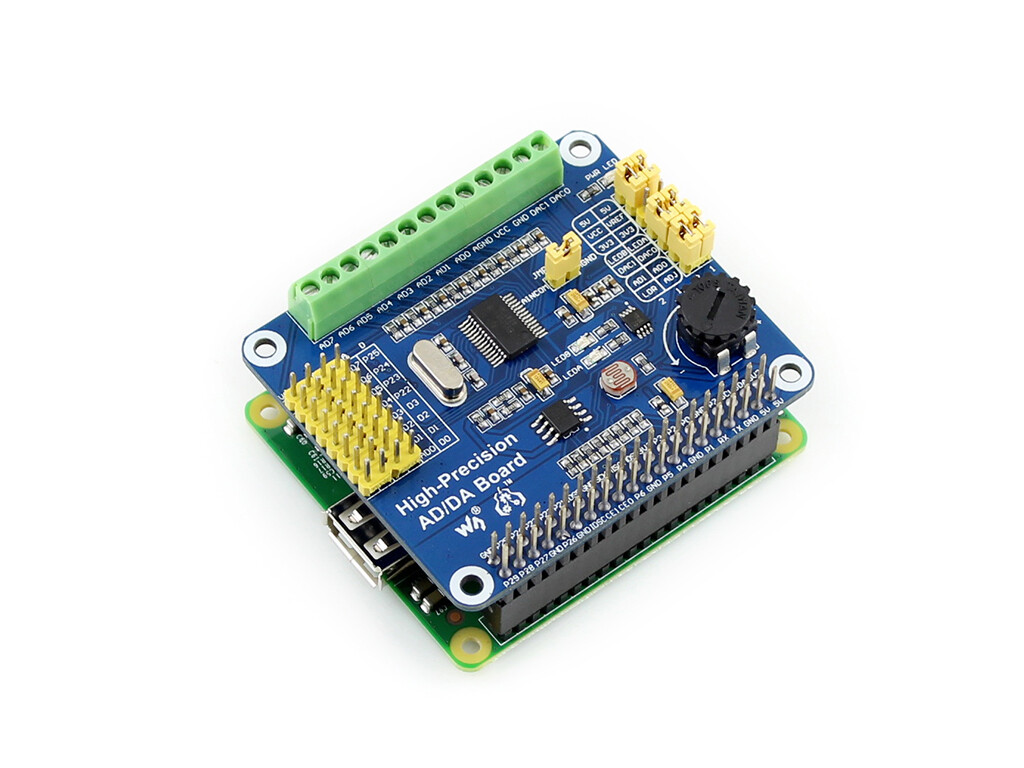 Waveshare Højkvalitets AD/DA-udvidelsesplade ADS1256 DAC8532 til Raspberry Pi