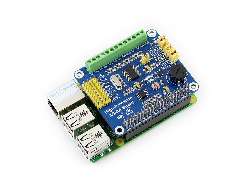 Waveshare Højkvalitets AD/DA-udvidelsesplade ADS1256 DAC8532 til Raspberry Pi
