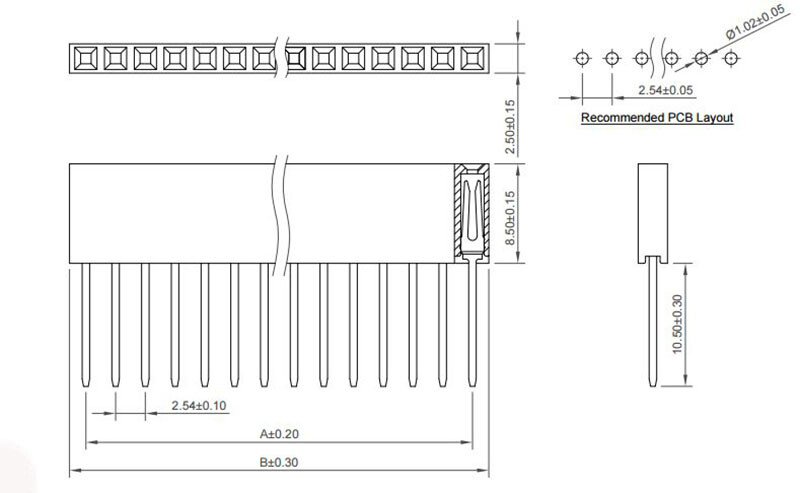 Single Double Row Pin Female Header Buchse, 1x6 Pin, lige og lang, 5 styk