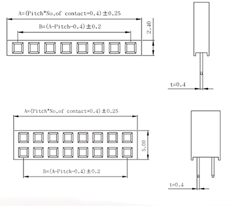 Single Double Row Pin Female Header Buchse, 1x20 Pin, Gerade, 5 styk