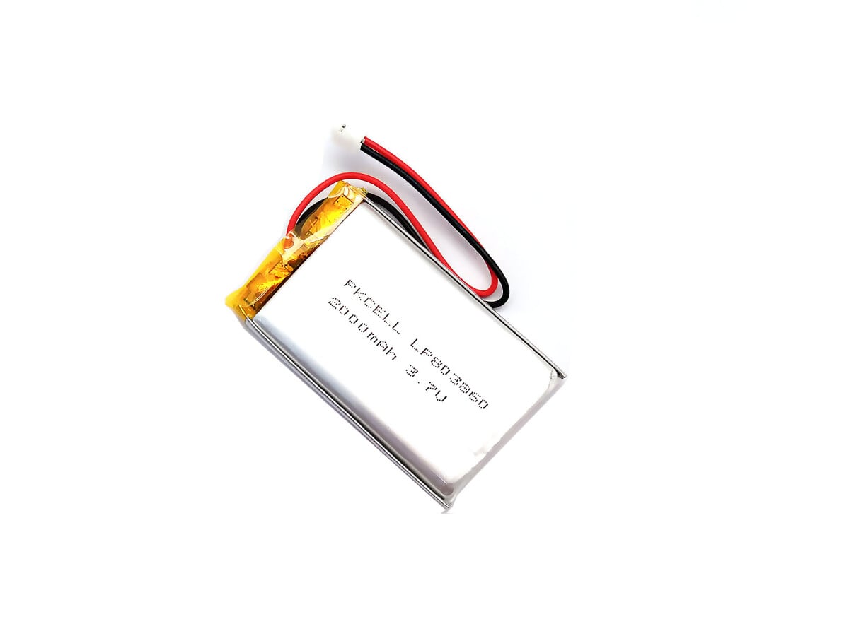 LiPo-Batteri, Lithium-Ion Polymer batteri, 3,7V 2000mAh med JST-PHR-2 stik, LP803860
