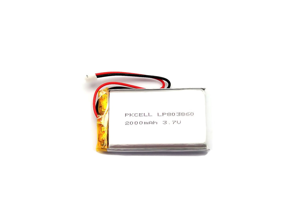 LiPo-Batteri, Lithium-Ion Polymer batteri, 3,7V 2000mAh med JST-PHR-2 stik, LP803860