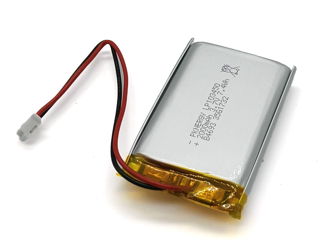 LiPo-Batteri, Lithium-Ion Polymer batteri, 3,7V 2000mAh med JST-PHR-2 stik, LP103450