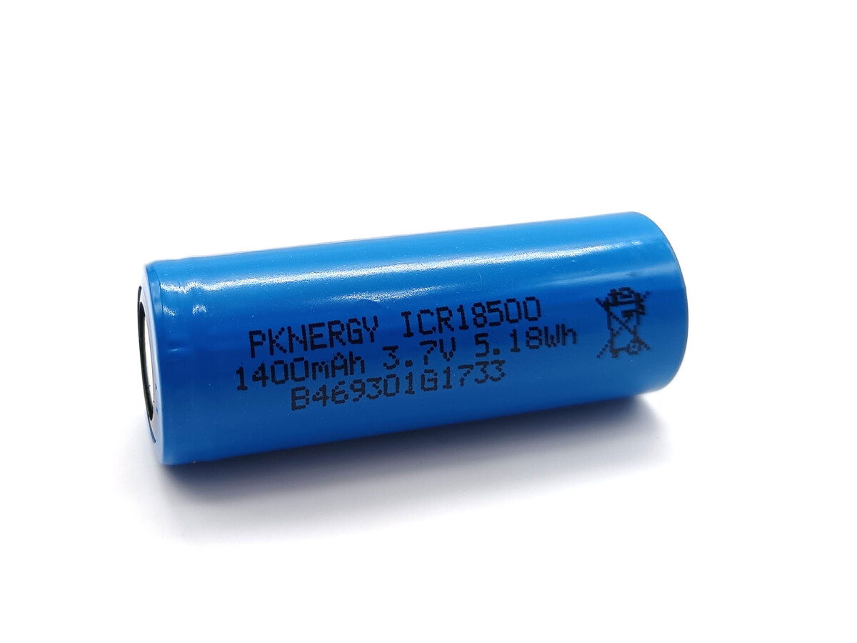 Li-Ion akku, Lithium Ionen batteri, ICR18500 3.7V 1400mAh uden beskyttelsesmodul og stik