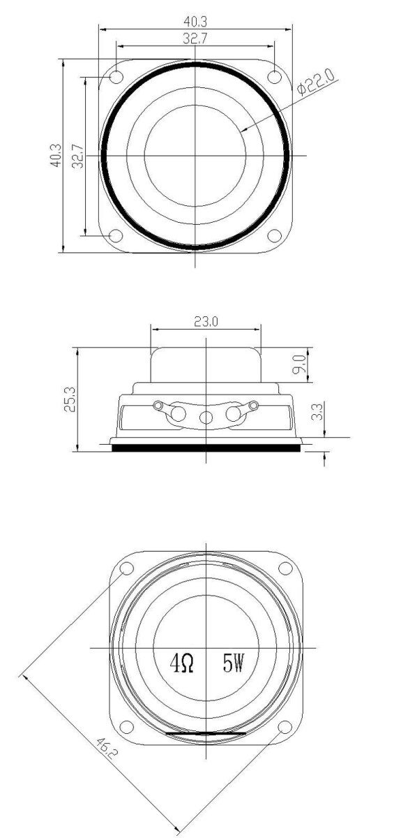 40mm 1,5" Intern magnetisk 4 Ohm 5W bas multimedie højttaler